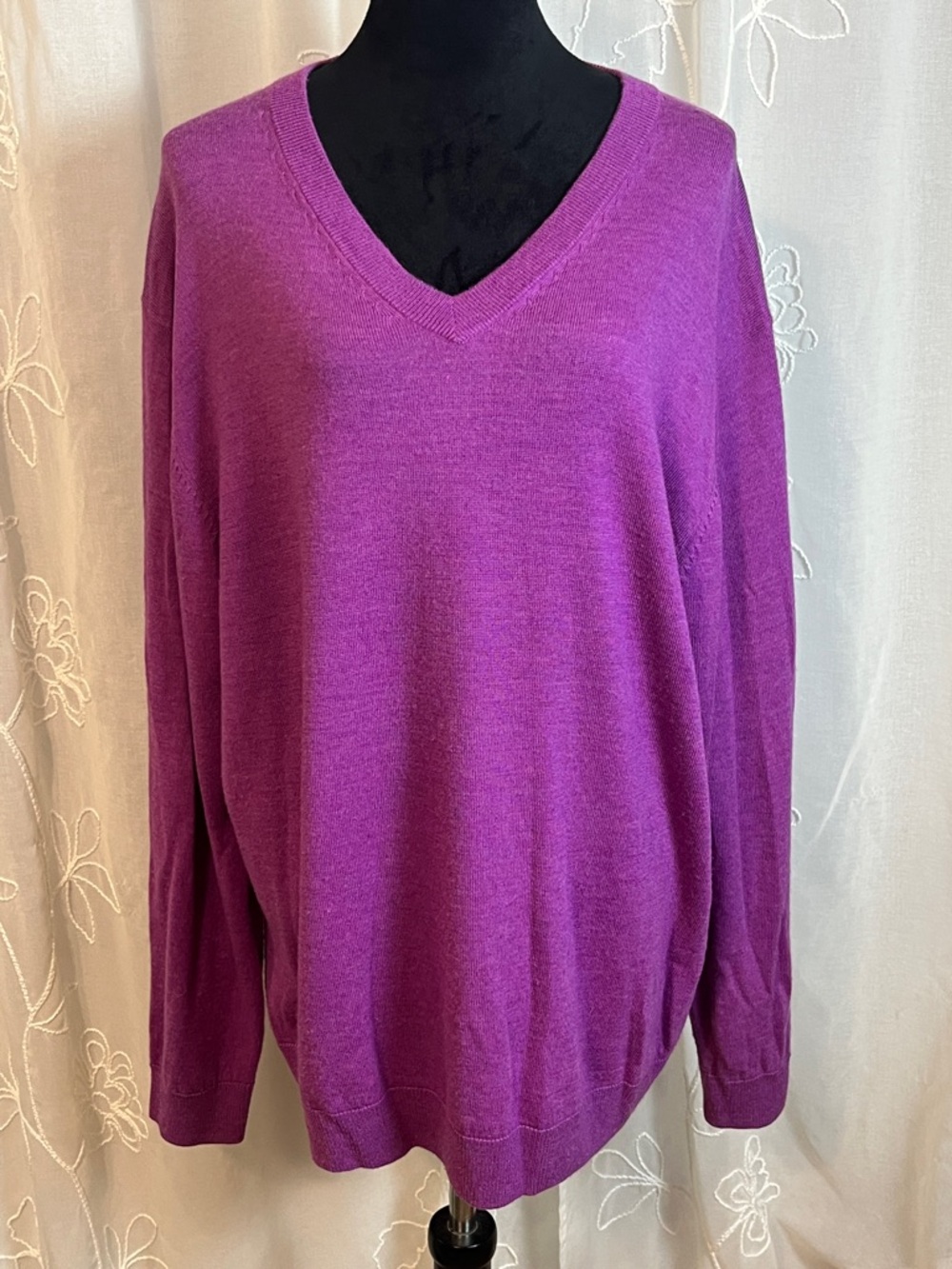 Classic V-Neck Sweater in Rich Magenta